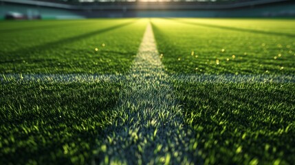 soccer and football field with morning ray - obrazy, fototapety, plakaty