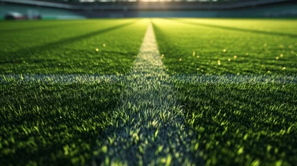 Tuinposter soccer and football field with morning ray © Eman Suardi