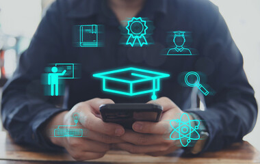 Educational technology concept, online connection of educational information.	