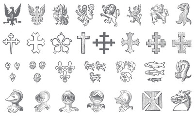 Heraldic glyph collection. Heraldic icon set