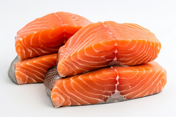 High stack of raw salmon fillets, healthy fat source, pescatarian diet