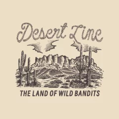 Foto op Plexiglas desert illustration landscape graphic cactus design badge outdoor vintage hand drawn © kaboet