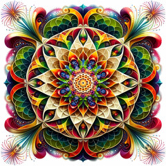 Naklejka premium Hyperbolic Flower Mandala like Seamless pattern Maximalist Colorful Floral Psychedelic, Wallpaper Background
