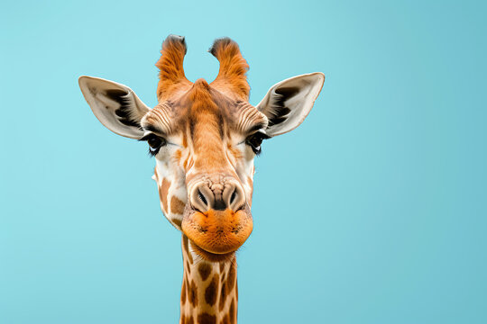 funny african giraffe animal isolated on color background