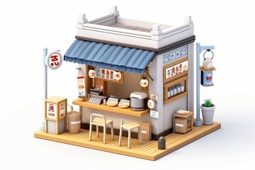 Cozy Ramen Noodles Shop, Highlighting Little Restaurant Details, on a Clean White Canvas, Generative AI