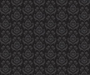 Seamless Damask Pattern On Black Background