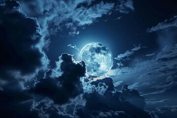 blue moon, full moon behind clouds, night time, night sky, blue light, cosmos, space, night, moon...