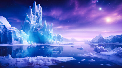 幻想的な氷の世界のイメージイラスト風景 - obrazy, fototapety, plakaty