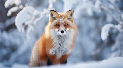 An image of a fox in a snowy forest.