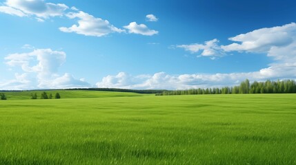Fototapeta premium An image of a landscape of green field and blue sky.