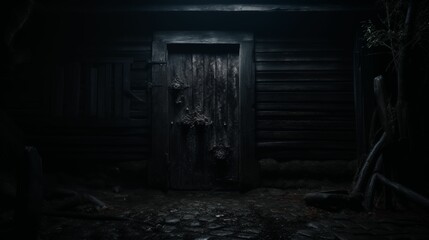 Fototapeta na wymiar Black door, shrouded in an air of secrecy.