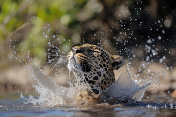 a leopard shaking off water after a refreshing swim
