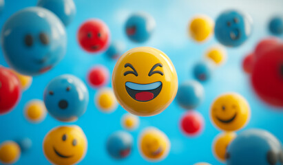 Fototapeta premium Fun emoji social media reaction character. Online chat response symbol