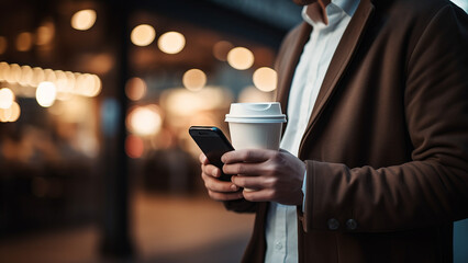 Man with microphone and coffee in hand