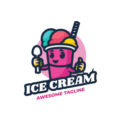 Obraz premium Vector Logo Illustration Ice Cream Mascot Cartoon Style.