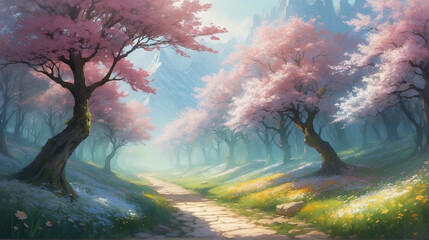 Sakura tree in summer. AI generative