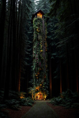 Tree house before winter comes. AI generative
