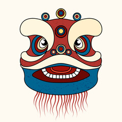 Chinese Traditional Festival Dragon Head Mask. Template for Chinese or Lunar New Year Logo, Card, Sticker, T-Shirt, Textile.