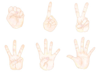 6パターンの手のポーズ　日本の数え指　じゃんけん