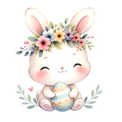 easter bunny with easter eggs with flower crown