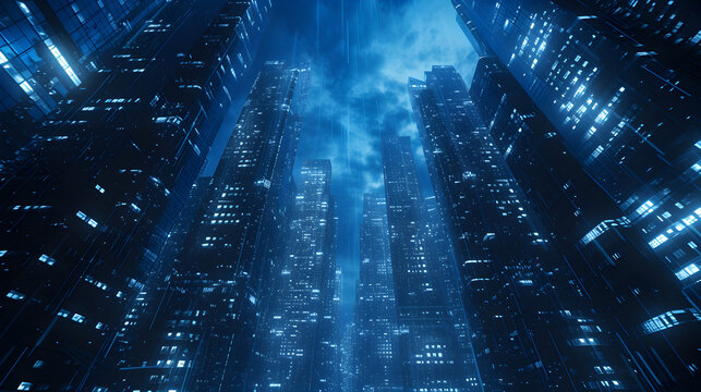 Futuristic Cityscape with Blue Sky and Lights