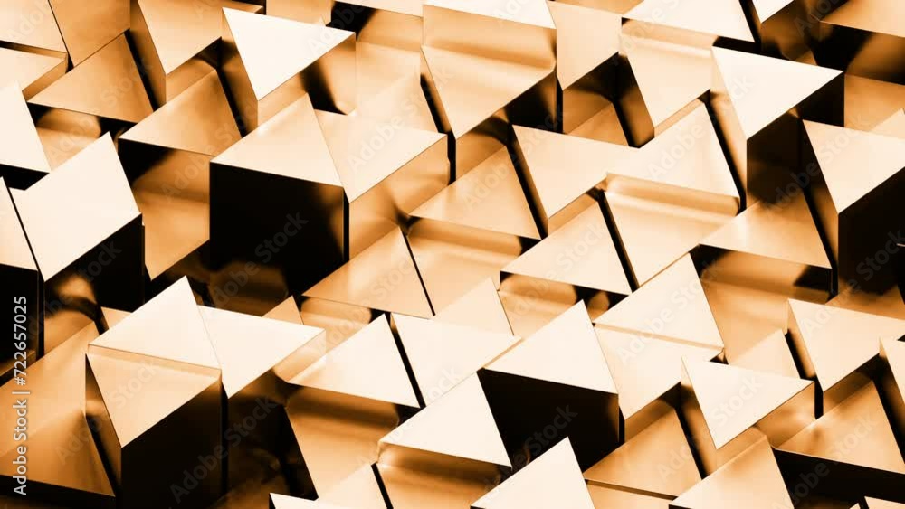 Poster 3d triangles move up and down on surface. design. metallic texture of moving triangles on surface. m