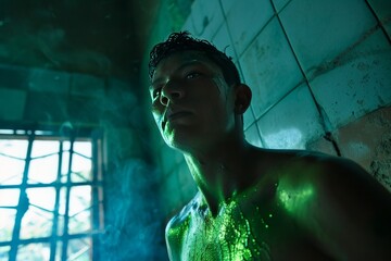 Mystical Green Glow in Urban Alleyway