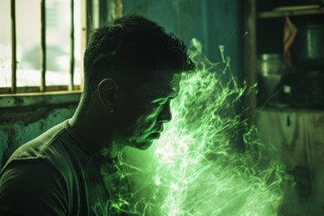 Mystical Green Glow in Urban Alleyway