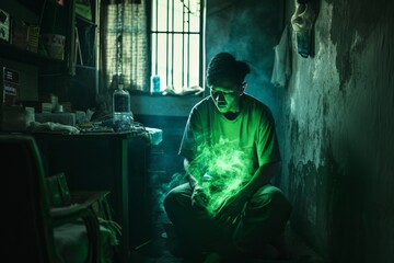 Mystical Green Glow in Urban Alleyway

