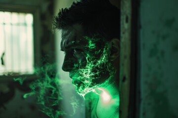 Mystical Green Glow in Urban Alleyway