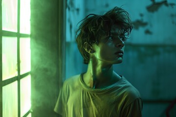 Mystical Green Glow in Urban Alleyway
