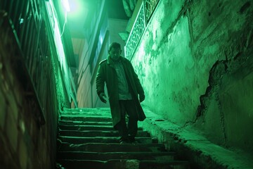 Mystical Green Glow in Urban Alleyway