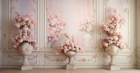The wall with a vase of pink flowers is very beautiful, elegant, a suitable room combination