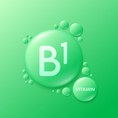 Serum drops water gel green vitamin B1. For cosmetic design beauty care. Hyaluronic acid and collagen lotion. Vitamins complex liquid oil jelly from nature treatment nutrition skin care. Vector.