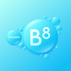 Serum drops water gel blue vitamin B8. For cosmetic design beauty care. Hyaluronic acid and collagen lotion. Vitamins complex liquid oil jelly from nature treatment nutrition skin care. Vector.