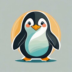 A charming flat vector logo of a contented and plump penguin, waddling against a clean white background.