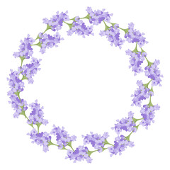 Obraz na płótnie Canvas Wreath of lavender flowers. Element of purple delicate flowers for your design. Vector illustration isolated on white background.