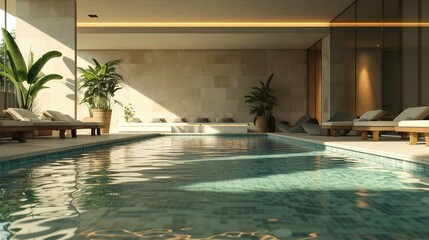 realistic photo of a swimming pool with a minimalist concept
