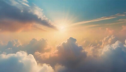 Fototapeta na wymiar 神聖な空と雲の背景　光　太陽　夜明け　夕焼け　フレーム　イラスト素材　AI生成画像