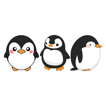 animal, cute, penguin, cartoon, illustration, vector, character, happy, design, bird, baby, funny, background, winter, isolated, set, graphic, fun, adorable, card, child, little, decoration, polar, 