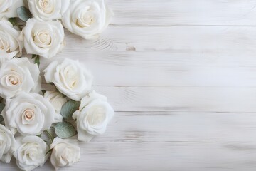 beautiful white roses on a wooden patterned background