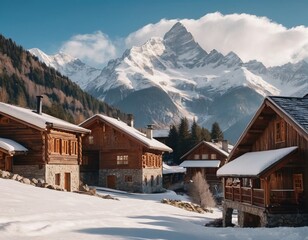 Fototapeta premium Serenity in a Snow-Covered Village
