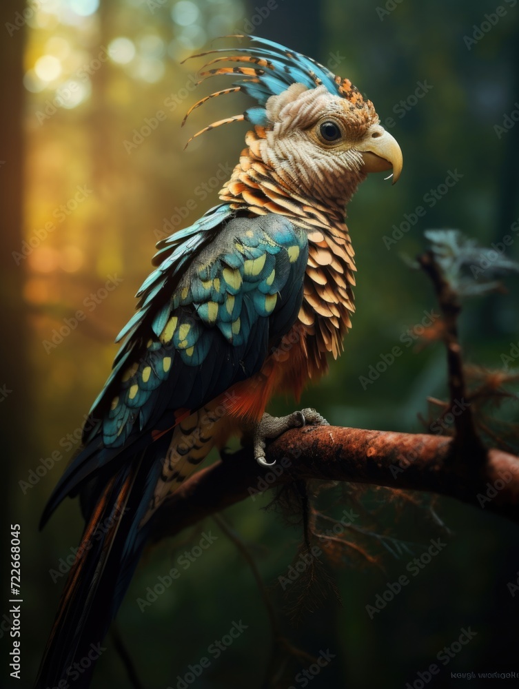 Aufkleber a colorful bird sitting on top of a tree branch. generative ai.