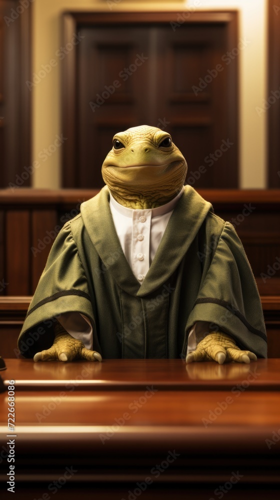 Poster a frog dressed in a judge