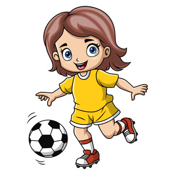 Cute little girl cartoon playing football