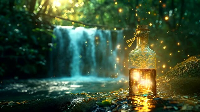 tranquilizing forest waterfall view. generative AI