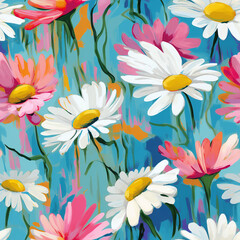 April birth flowers, birth month flowers. Seamless floral pattern of Daisy. Birthdays and anniversaries gift ideas. Design background for wall art, print on demand, greeting cards