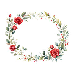 Fototapeta na wymiar watercolor-illustration-featuring-a-red-rose-floral-frame-colorful-wreath-composed-in-minimalist