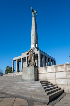 Bratislava, Slovakia - January, 20, 2024 : Slavin memorial monument and cemetery for Soviet Army soldiers who died in WWII. Bratislava. Slovakia.
