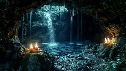 calming cascade in the woods. generative AI